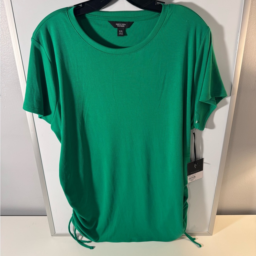 Simply Vera - NWT - Emerald Green Side Ruched Short Sleeve T-Shirt - Size: XXL